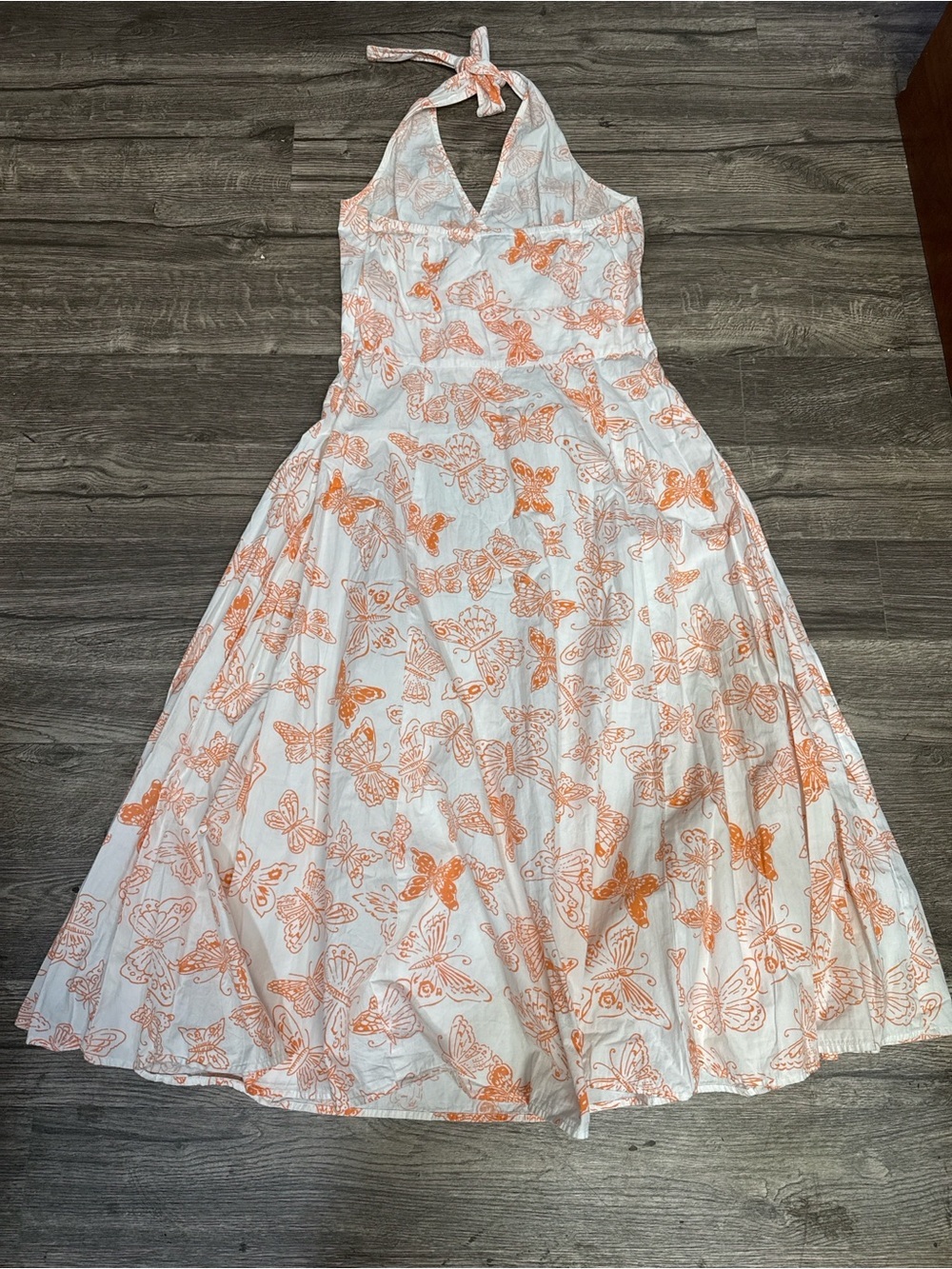 Together Butterfly Print Halter Maxi Dress White Orange Boho Cottagecore - Picture 4 of 6